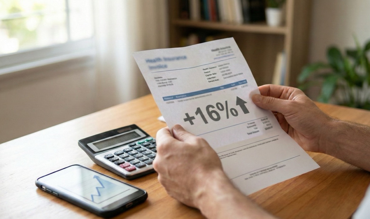 Persona revisando el aumento de su cuota de salud en una factura