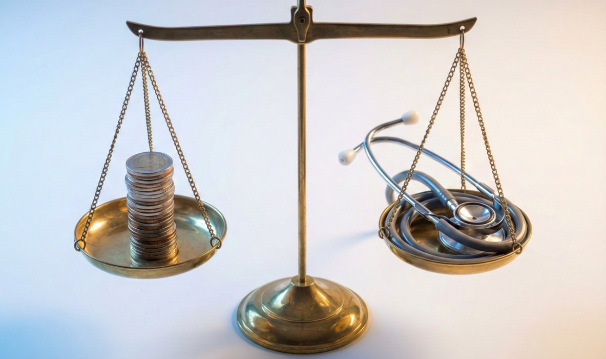 Persona pagando copago en consultorio médico con tarjeta de crédito